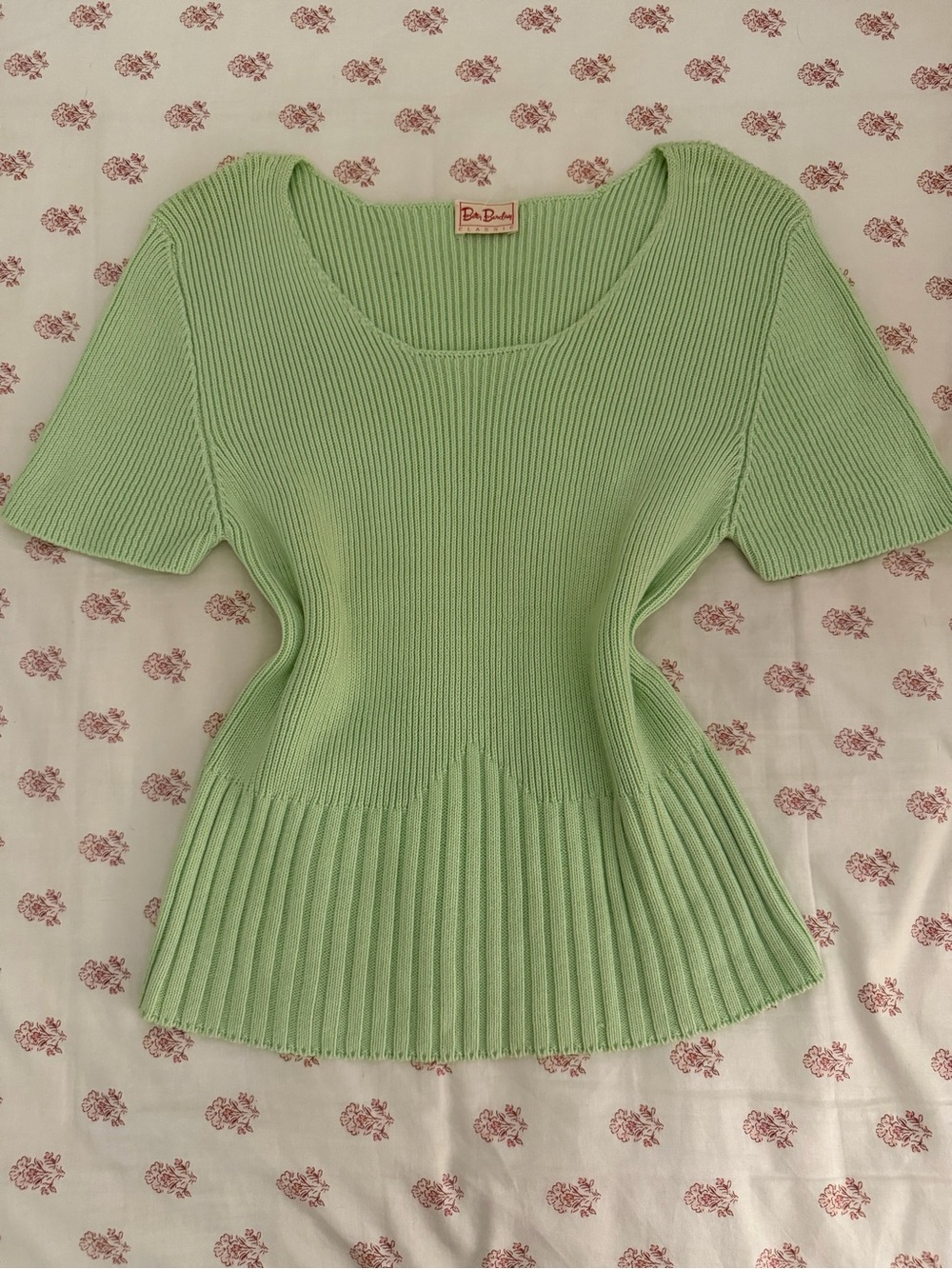 Vintage Betty Barclay Light Green Ribbed Knit Peplum Top